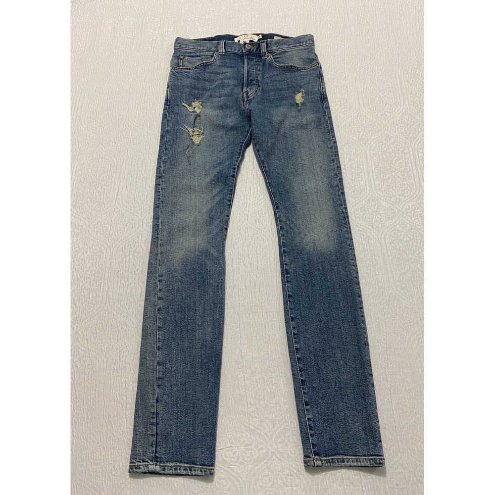 H&M LOGG Distressed Mens Slim Fit Jeans Blue 29x32 Button Fly High Waist